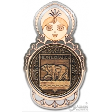 Магнит из бересты Нефтеюганск-Герб матрешка серебро